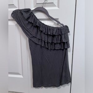 One shoulder super cute ruffled summer top in dark olive green